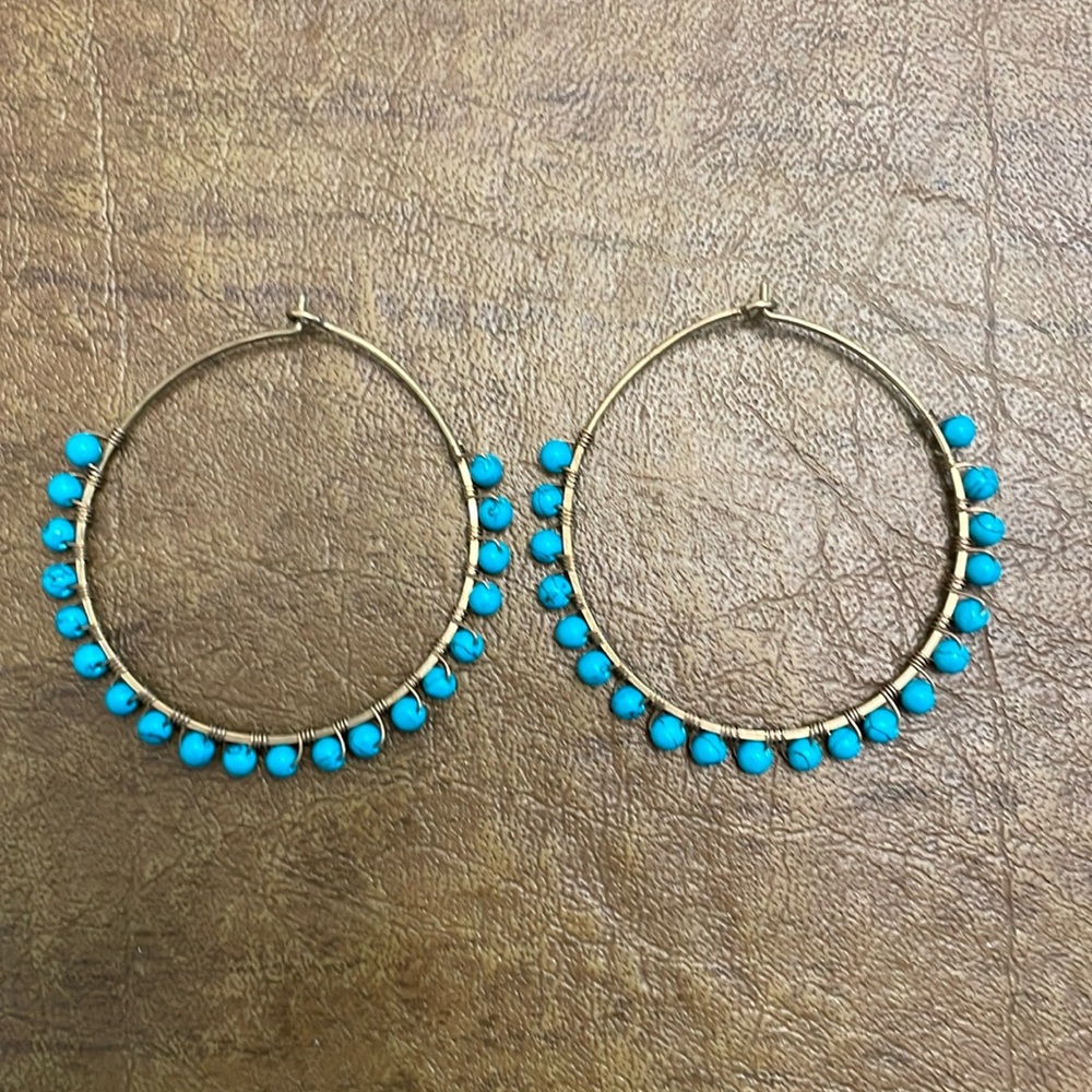 Handmade Bronze and Turquoise Hoop Earrings